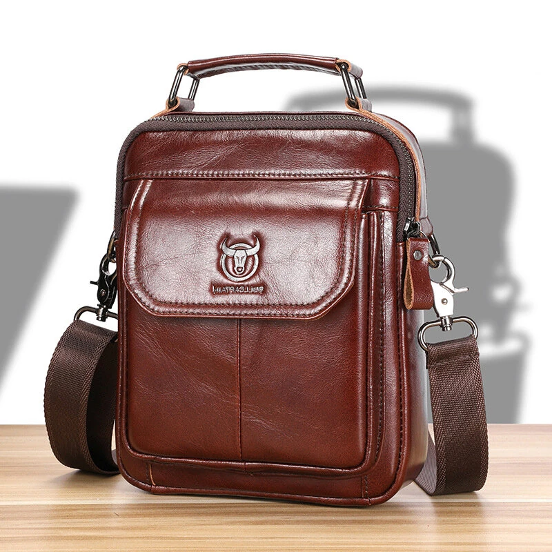 (image for) BULLCAPTAIN Classical Men's Genuine Leather Shoulder Bag Retro Business Casual Crossbody Bag Male Large Capacity Handbag Bag